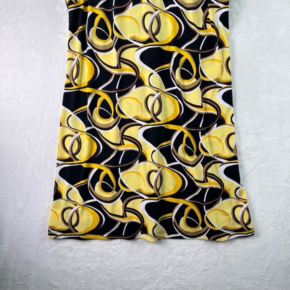 VTG Y2K Alyn Paige Abstract Yellow Black Geometric Midi Dress L Mod Retro - Picture 4 of 13